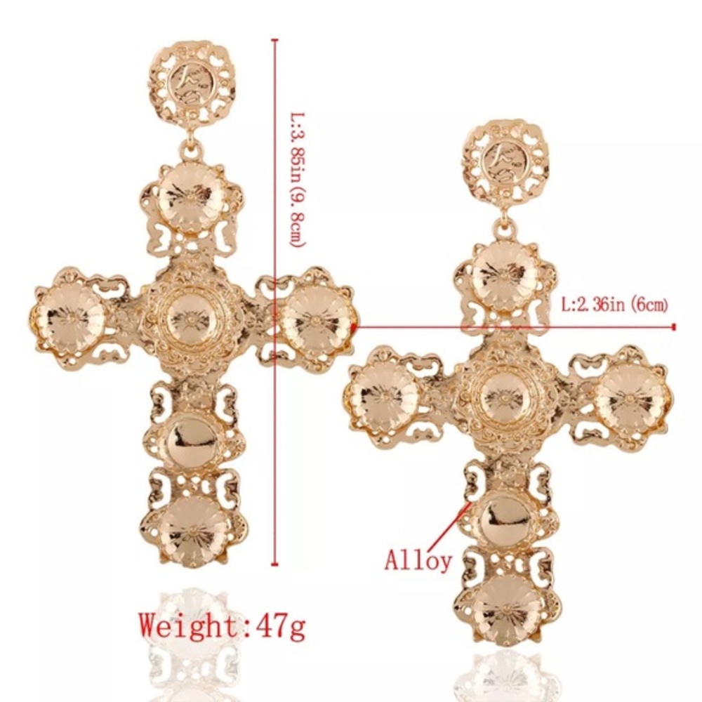 ✨GOLDEN CROSS✨GORGEOUS UNIQUE STUD EARRINGS✨NEW‎ - Picture 7 of 10